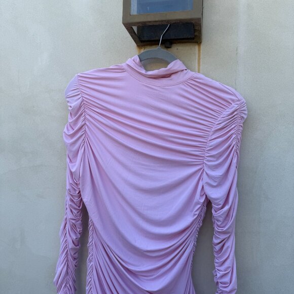 H&M Magda Butrym Bodycon Crepe Mini Dress Mock Neck Rose Appliqué Stretch Jersey - Picture 7 of 11